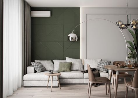 White and Green Living Spaces That Feel Crisp And Fresh Earthy Living Room, Desain Pantry, Living Room Green, Green Interiors, Design Living Room, Home Room Design, Apartment Interior, Living Room Inspiration, Luxury Living Room