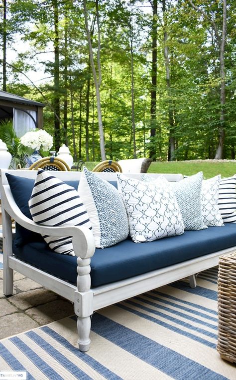 Light Blue Outdoor Furniture, Navy And White Outdoor Patio, Blue And White Patio Furniture, Navy Blue Patio Furniture, Navy Blue Outdoor Furniture, Blue Patio Decorating Ideas, Navy Outdoor Furniture, Blue Patio Decor Outdoor Spaces, Outdoor Patio Ideas Blue