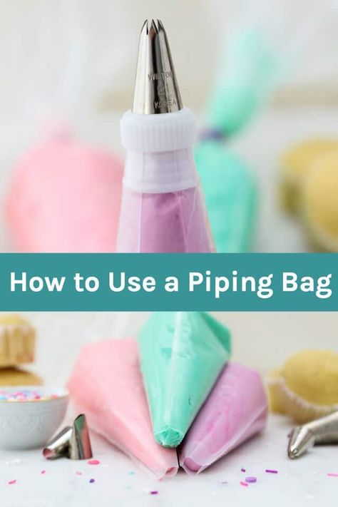 In this step-by-step tutorial, you'll learn how to use a piping bag including how to fill a piping bag, working with or without couplers  and helpful tips to cleaning your piping bag. #pipingbag #bakingtutorials #frostingtutorials Cupcake Frosting Tips, Cake Piping Techniques, Decorating For Beginners, Frosting Techniques, Cupcake Decorating Tips, Icing Techniques, Cake Piping, Cake Decorating For Beginners, Frosting Tips