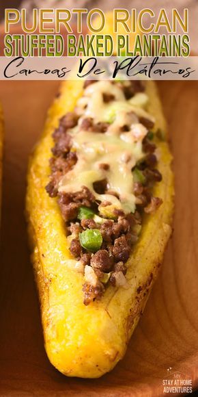 Stuffed Baked Plantains or Canoas De Plátanos Maduros #recipes #recipe #recipeoftheday #yummy #delicious #PuertoRico #latinfood Cubano Sandwiches, Baked Plantains, Flight Outfit, Plantain Recipes, Puerto Rico Food, Boricua Recipes, Spanish Dishes, Puerto Rican Recipes, Hispanic Food