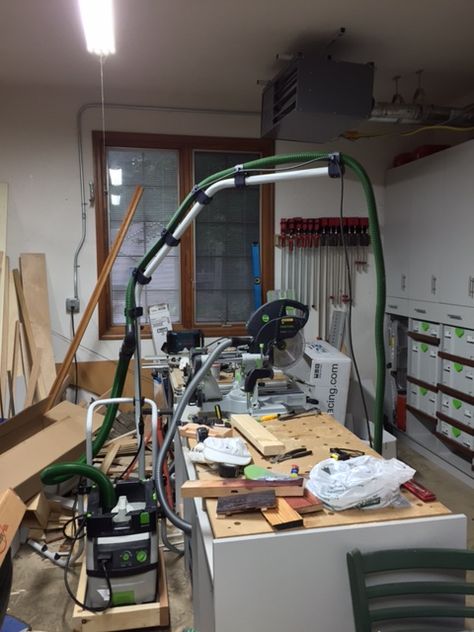 Festool Vacuum, Dust Deputy, Boom Arm, Wood Scraps, Shop Vac, Workbench, Drafting Desk, Something To Do