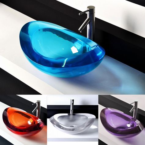 Lima Oval Acrylic Counter Top Sink | Uniquely Beautiful Vessel Bathroom Sinks | Bathroom Decor | Art & Home #HomeDecor #Bathrooms #InteriorDesign  https://artandhome.net/beautiful-vessel-bathroom-sinks/ Cool Sinks Bathroom, Blue Vessel Sink, Bathroom Sink Remodel, Unique Bathroom Sinks, Sink Remodel, Glass Bathroom Sink, Bathroom Sink Organization, Bathroom Sink Design, Bathroom Sink Decor