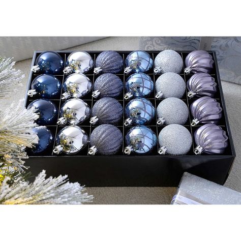 48pc Baubles Sparkly Grey Blue Shiny Silver Xmas Balls Christmas Tree Decor Set #WeRChristmas #Christmas Modern Christmas Theme, Balls Christmas Tree, Pumpkin Varieties, Xmas Balls, Luxury Christmas Tree, Golden Thread, Luxury Christmas, Christmas Tree Baubles, Christmas Gift Decorations