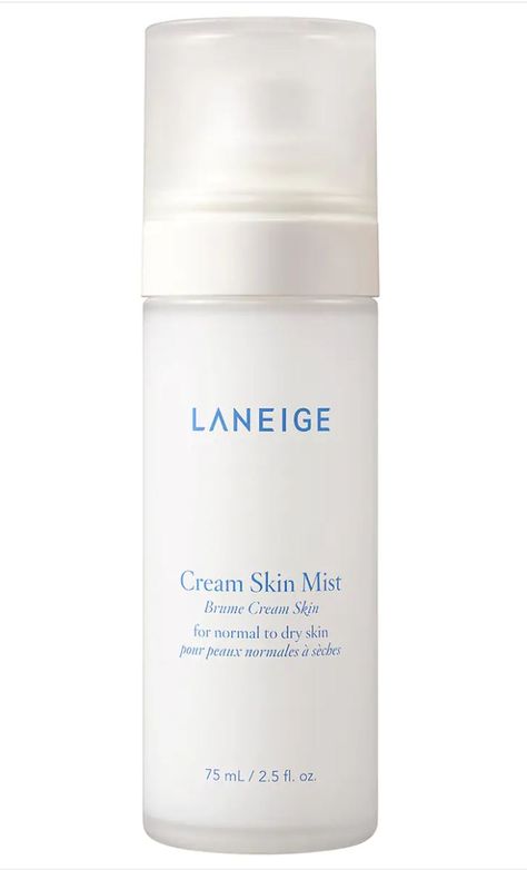 A refreshing fine-mist spray that delivers intense, long-lasting hydration for up to 12 hours. Perfect for keeping skin hydrated on the go, this lightweight formula is enriched with amino acids from white leaf tea water to help strengthen skin’s moisture barrier. The superfine mist delivers an even, natural-looking glow to makeup wearers and non-makeup wearers alike Laneige Cream Skin, Mist Spray, White Leaf, Skin Cream, Amino Acids, Seed Oil, Dry Skin, Sephora, Mist