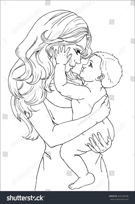 Mother And Child Drawing, Mom Drawing, Baby Sketch, Mother Pictures, Mother Bears, Tattoo For Son, Contour Line, Disney Art Drawings, Baby Drawing