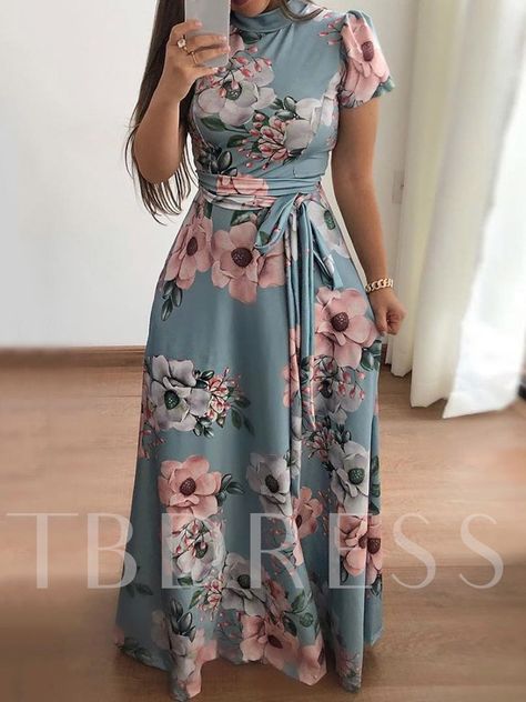 Plus Size Print Floor-Length Short Sleeve Regular Women's Dress Spring Maxi Dress, Floral Dress Casual, Flower Print Dress, Long Sleeve Short Dress, Floral Print Maxi Dress, Floral Print Maxi, Turtle Neck Dress, Long Sleeve Maxi, Women Long Dresses