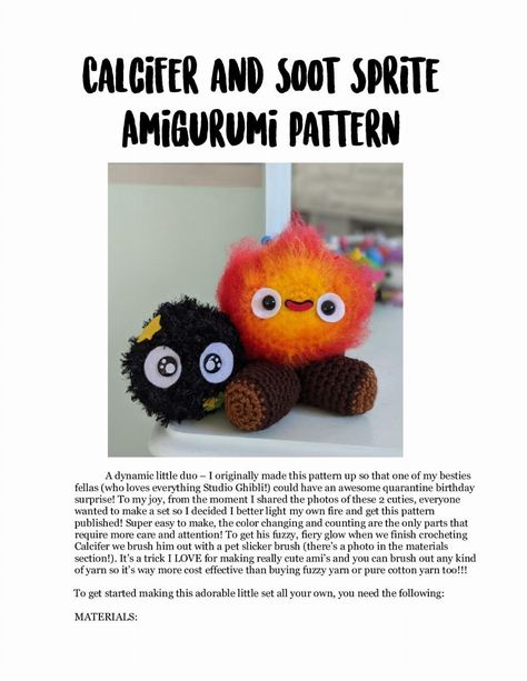 Calcifer and Soot Sprite Amigurumi Pattern Soot Sprite Amigurumi, Soot Sprite Crochet Pattern Free, Calcifer Crochet Pattern Free, Crochet Calcifer Free Pattern, Crochet Soot Sprite Free Pattern, Calcifer Crochet Pattern, Calcifer Crochet, Crochet Calcifer, Soot Sprite Crochet