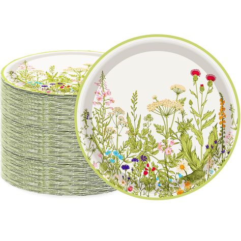 PRICES MAY VARY. 【Flower Birthday Party Supplies】:You will receive 50 7-inch wildflower party dessert paper plates,the plates printed with:wildflower botanical green leaves herbs! green leaves plates have a pattern of wildflower and are decorated with flower leaf.super cute for flower party themed birthday party decorations,each set can accommodate 50 people guest. 【High-quality materials】:Our family uses flower party paper plates made of 300g hard card paper.All our flower party-themed tablewar Wildflower Paper, Wildflower Birthday Party, Wildflower Party, Garden Baby Shower Theme, Floral Paper Plates, Flower Birthday Party, Shower Vintage, Garden Baby Showers, Wildflower Baby Shower