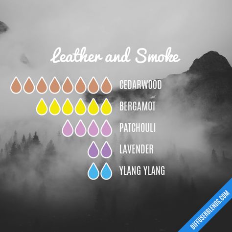 Leather and Smoke - Essential Oil Diffuser Blend Eo Blends, Essential Oil Perfumes Recipes, Essential Oil Combinations, Aromatherapy Recipes, Essential Oil Diffuser Blends Recipes, Essential Oil Diffuser Recipes, Oil Diffuser Recipes, Essential Oil Mixes, Essential Oil Blends Recipes