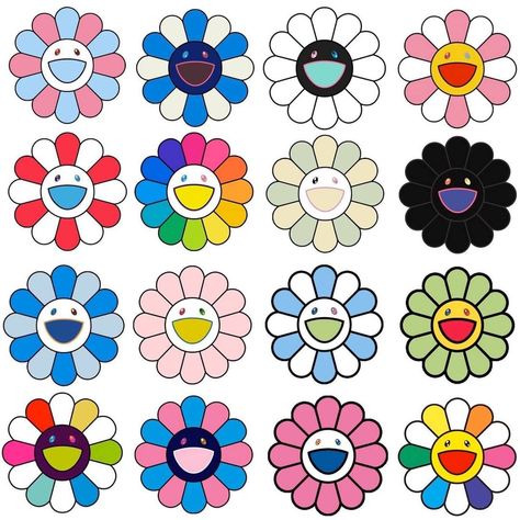 Takashi Murakami Art, Murakami Flower, Kaws Wallpaper, Flower Cushion, Superflat, Sketch Tattoo Design, Wall Drawing, Pola Sulam, Takashi Murakami