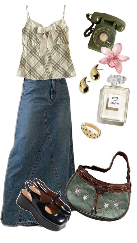 Falda larga Coin Concert Outfit, Outfit Ideas Thrift, Blue And Green Outfit, Bleaching Clothes, 2000s Outfits, Aesthetic Outfit Ideas, Green Outfit, Swaggy Outfits, Really Cute Outfits