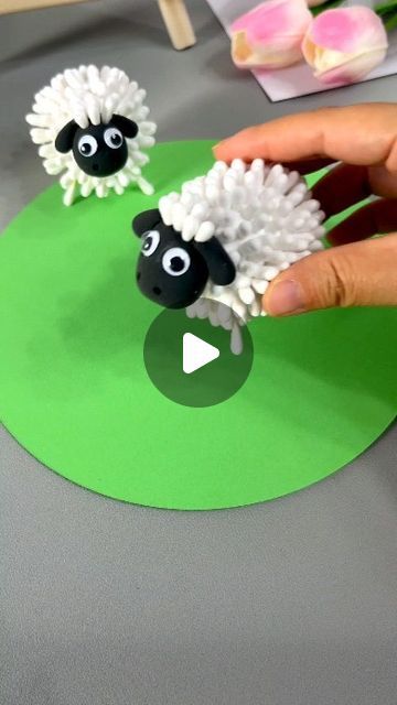 Making Sheep Crafts, Clay Sheep Diy, Cotton Swab Crafts, Sheep Paper Craft, Diy Sheep Craft, Sheep Crafts For Kids, Craft Sheep, Sheep Craft, Clay Art For Kids