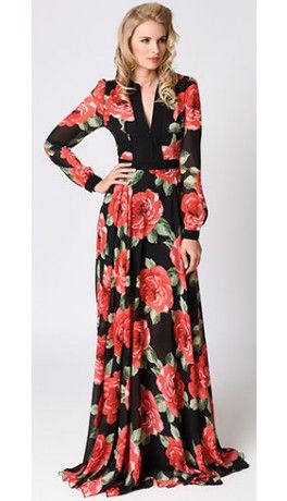 Retro 1970s Style Black & Pink Floral Long Sleeve Chiffon Maxi Dress Long Sleeve Chiffon Maxi Dress, Vintage Dresses Online, Moda Floral, Sewing Dress, 1970s Style, Vintage Inspired Dresses, Vestidos Vintage, Chiffon Long Sleeve, Chiffon Maxi