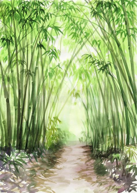 Vintage Bicycle Art, Tanaman Air, Bicycle Art Print, Forest Drawing, Painted Bamboo, Bamboo Art, Forest Illustration, Small Art Prints, Painting Subjects