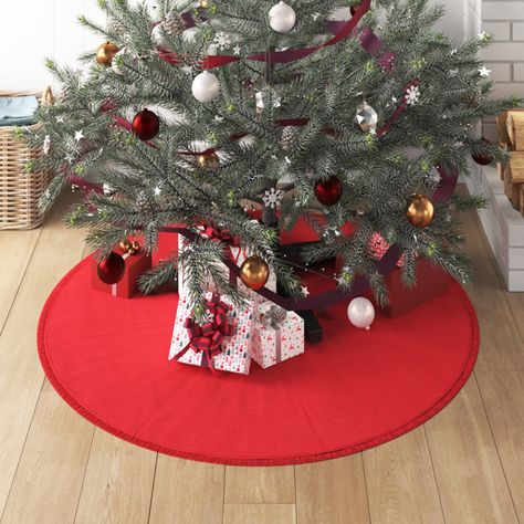 Red Christmas Tree Skirt, Burlap Tree, Burlap Tree Skirt, Red Christmas Tree, Stocking Tree, Outdoor Wall Art, All Holidays, Tree Skirt, Outdoor Christmas Decorations