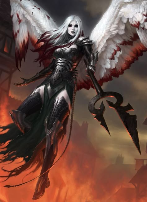 Angel Demon Tattoo, Half Angel Half Demon, Female Demons, Female Artwork, Mtg Art, Angel Warrior, Knight Art, Fantasy Races, Demon Art