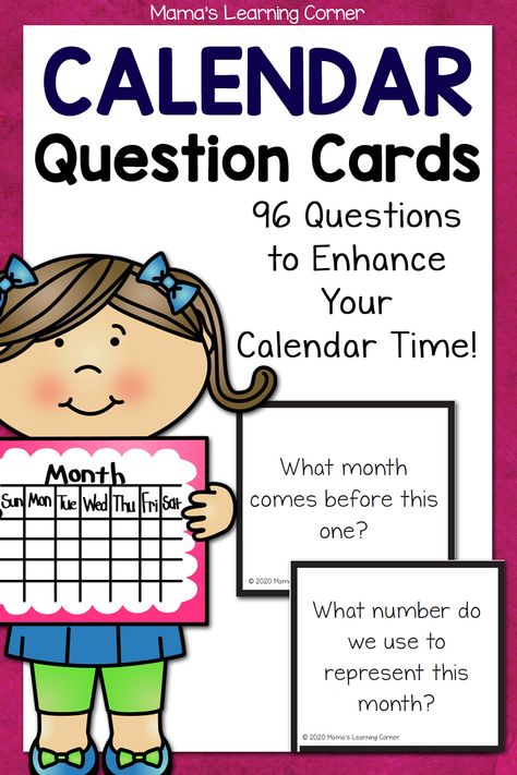 Calendar Question Cards Calendar Questions, Homeschool Preschool Printables, Morning Calendar, Learning Corner, Calendar Math, Calendar Time, Math Questions, Math Time, Bible Time