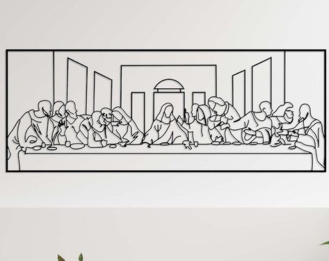 Last Supper Art Abstract, Last Supper Line Art, Last Supper Drawing, The Last Supper Art, Last Supper Art, The Last Supper Painting, Jesus Last Supper, Poster Rangoli, Jesus Christ Artwork