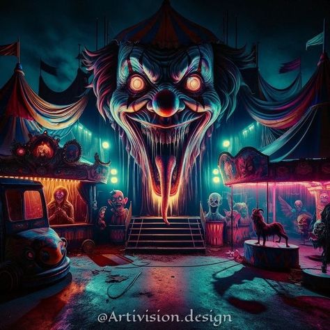 Creepy Circus Tent, Circus Horror, Spooky Carnival, Scary Carnival, Clown Tattoos, Haunted Circus, Circus Tents, Evil Clown Tattoos, Dark Carnival