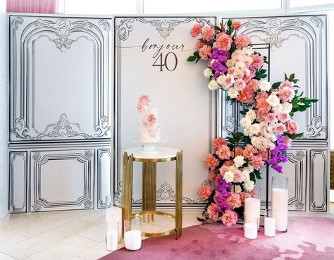 Eve&Co® ◻️ on Instagram: “🌸 Liz’s Parisian 40th 🌸 We created these backdrop illustrations, with a graphic black and white palette to deliver dramatic contrast to…” Parisian Backdrop, Black And White Palette, Graphic Black And White, Parisian Theme, Barbie Birthday Party, White Palette, Travel Theme Wedding, Background Ideas, Travel Theme