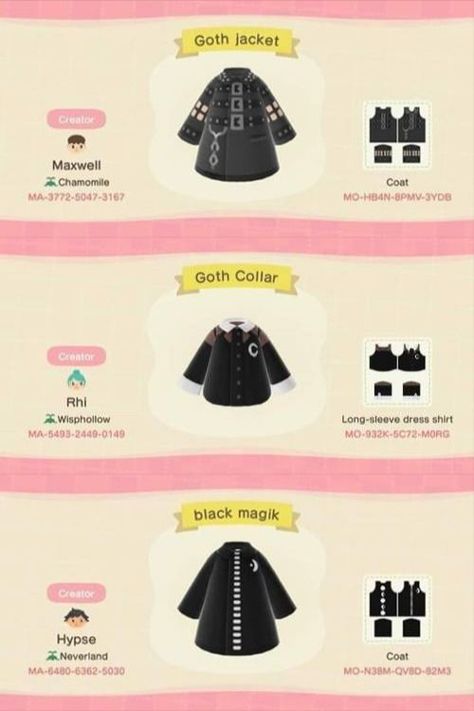 Punk Goth Outfits, Acnh Halloween, Acnh Fashion, Acnh Custom Designs, Acnh Outfits, Goth Fits, Acnh Clothes, Acnh Codes, Animal Crossing Qr Codes Clothes