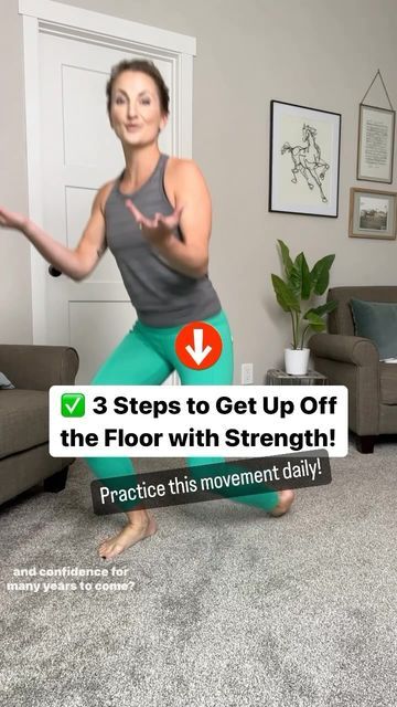 Megan Dahlman on Instagram: "🙋‍♀️ Raise your hand if you want to be able to climb down on the floor and get up again without any trouble! Here’s what you can do now to practice getting up off the floor with ease.   I recently took a poll of 50+ year old women, and suprisingly this was one of THE MOST IMPORTANT functions that they said they desire - To be able to be the “Fun Grandma” that can hop down onto the floor and play without fear of getting stuck down there (or making you sore for days!😉)  Here’s the proper process for getting up off the floor with ease:   ✅ STEP ONE: Move your body into hands-and-knees position, so you’re on all floors  ✅ STEP TWO: (Elevate your hands if necessary for this step) Swing one leg around into a lunging stance, like you’re proposing  ✅ STEP THREE: Sit Getting Up And Down Off The Floor, How To Get Up Off The Floor, Sit Up Straight, Knee Exercises, Raise Your Hand If, Preventative Health, Raise Your Hand, Move Your Body, They Said