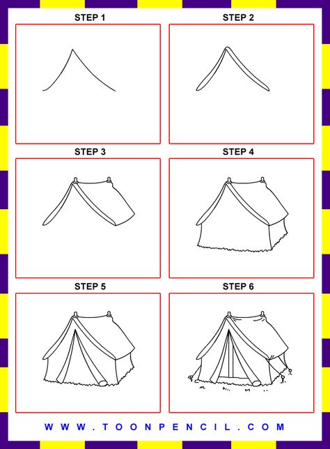 Cute Easy Drawings for Kids Cute Camping Tent, Camping Applique, Tent Drawing, Disney Drawing Tutorial, Camping Drawing, Tent For Kids, Cute Camping, Whiteboard Art, Easy Flower Drawings