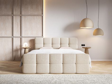 Boxspringbett CLOUDY Boxspring Bed, Beige Bedroom, Dream Room, Lighting Design, Teak, Textiles, Apartment, Bedroom, Bed