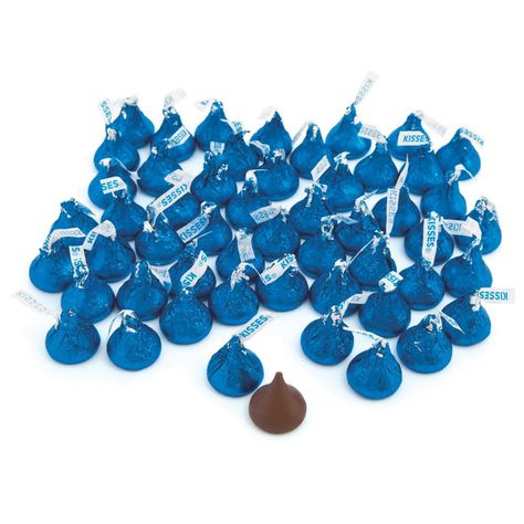 Hershey's® Kisses® Blue Milk Chocolate Candy Desk Candy Jar, Blue Hershey Kisses, Blue Candy Buffet, Candy Buffet Jars, Blue Wedding Decorations, Hershey's Kisses, Milk Chocolate Candy, Blue Chocolate, Candy Brands