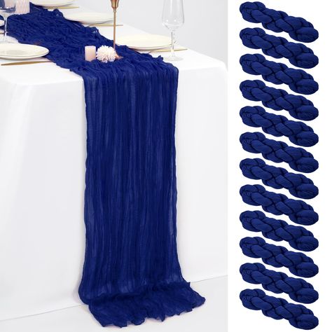 PRICES MAY VARY. 🧢【Royal Blue Cheesecloth Table Runner】The package includes 12 pieces 10ft royal blue gauze table runners. The size of each cheesecloth table runner is about 35 x 120 inches, elegant and good looking design, exquisite in craftsmanship, and the quantity is sufficient for your daily use and replacement needs. Pefect selection for personal usage or as a gift. Use cheesecloth table runners for any occasion or decorative need. 🧢【High-quality Cheesecloth Table Runner】The table runner Royal Blue Silver And White Wedding Centerpieces Table Decorations, Talavera Bridal Shower Theme, Royal Blue Party Decorations, Blue Cheesecloth Table Runner, Blue Bridal Shower Decorations, Boho Wedding Table Runner, Birthday Party Cake Table, Wedding Royal Blue, Cheese Cloth Table Runner