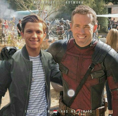 Tom holland and Ryan Reynolds Blake Lively Ryan Reynolds, Ur Mum, Deadpool And Spiderman, Batman Poster, Tom Holland Spiderman, X Man, Marvel Jokes, Ryan Reynolds, Marvel Fan