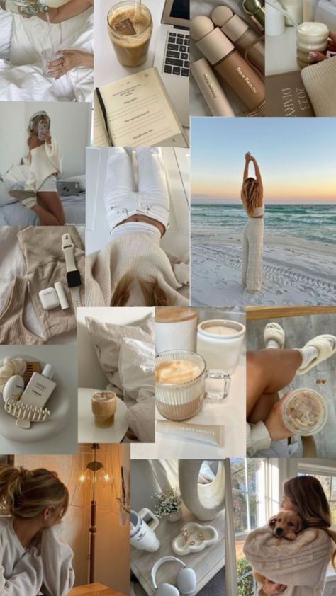 Vanilla Girl Collage, White Beige Outfit, Vanilla Wallpaper Aesthetic, Vision Board Wallpaper, Cute Summer Wallpapers, Cream Aesthetic, Vanilla Girl, Vision Board Inspiration, Mood Wallpaper