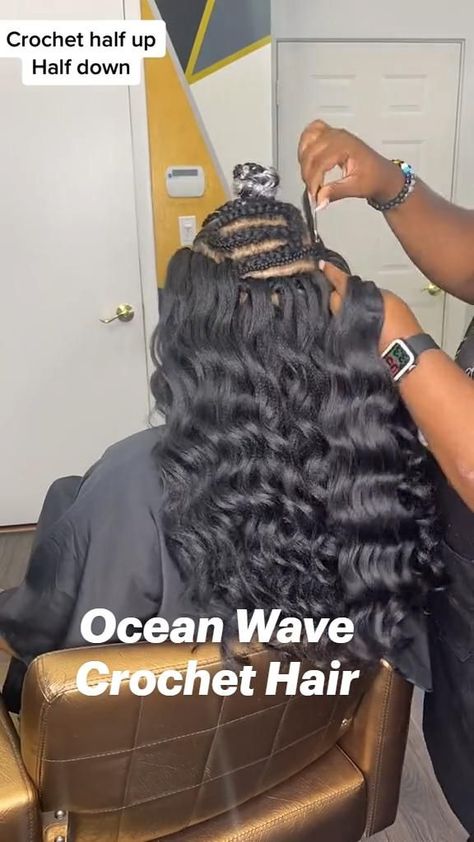 Ocean Wave Crochet Half Up Half Down in 2022 | Crochet hair styles, Crochet curls hairstyles, Best crochet hair Sew In Hairstyles Water Wave, Simple Crochet Hairstyles For Black Women, Wave Braids Hairstyles, Loose Crochet Hair, Hair Styles 2023 Black Women, Crochet Hair Straight Hairstyles, Crochet Up Down Hairstyles, Long Lasting Crochet Hair Styles, Crochet With Human Hair Black Women