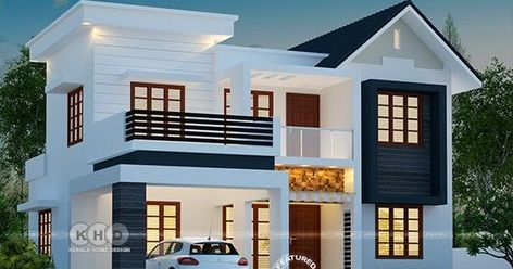 1763 square feet 4 bedroom beautiful modern home plan by Dream Form from Kerala. 2 Storey House Design, Indian House Plans, House Roof Design, Two Story House, Small House Elevation Design, Duplex House Plans, Kerala House Design, Kerala Houses, Modern Exterior House Designs