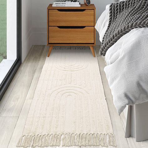 Bedroom With Runner Rug, Runner Rug In Bedroom, Rug Runners In Bedroom, Runners In Bedroom, Bed Side Rugs, Bedroom Runners, Bedroom Rug Runner, Farmhouse Beige, Beige Rainbow