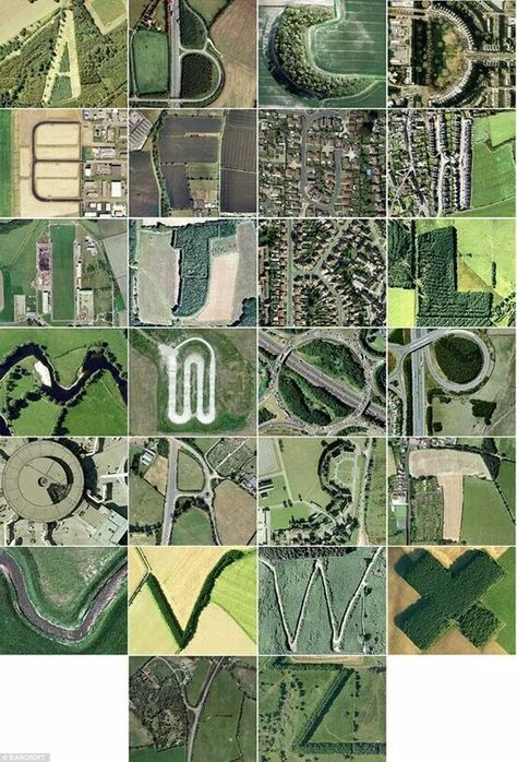 Uk Landscapes, Alphabet Photography, Schrift Design, Alphabet Photos, Aerial Photograph, Alphabet Art, Google Earth, Group Photo, Typography Letters