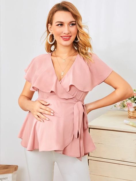 Maternity Blouses, Maternity Belt, Shein Maternity, Summer Maternity, Maternity Blouse, Summer Pregnancy, Pink Boho, Peplum Blouse, Baby Bumps