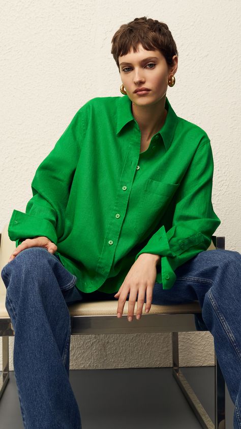 Cos Shirt, Oversized Linen Shirt, Mango Fashion, Mens Fashion Classy, Fashion Quotes, Green Shirt, Fashion Logo, Women Shirts Blouse, 80s Fashion