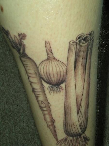 carrot celery onion shaded by scottmonster15, via Flickr Celery Tattoo, Vegetable Tattoo, Pepper Tattoo, Trinity Tattoo, Body Decor, Tattoo Traditional, Traditional Tattoos, Small Tattoo Designs, Small Tattoo