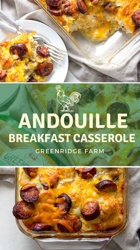 Andouille Sausage Breakfast, Andouille Sausage Recipes Breakfast, Hillshire Farm Sausage Recipes, Sausage Egg Bake, Breakfast Egg Bake, Sausage Egg Casserole, Andouille Sausage Recipes, Breakfast Egg Casserole, Breakfast Sausage Recipes