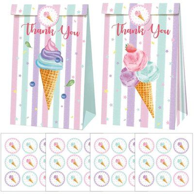 What You Get: The package includes 24 packs of ice cream paper bags and 24 ice cream stickers, decorating your unique summer ice cream goodies on these special day, bringing fun and joy to your friends | KingTons Summer Ice Cream Gift Party Bag Paper in Indigo / Orange / Pink, Size 7.8 H x 4.7 W x 3.1 D in | Wayfair Ice Cream Pool Party, Ice Cream Theme Party, Summer Ice Cream Party, Ice Cream Party Favors, Icecream In A Bag, Ice Cream Gift, Birthday Sweets, Ice Cream Theme, Summer Ice Cream