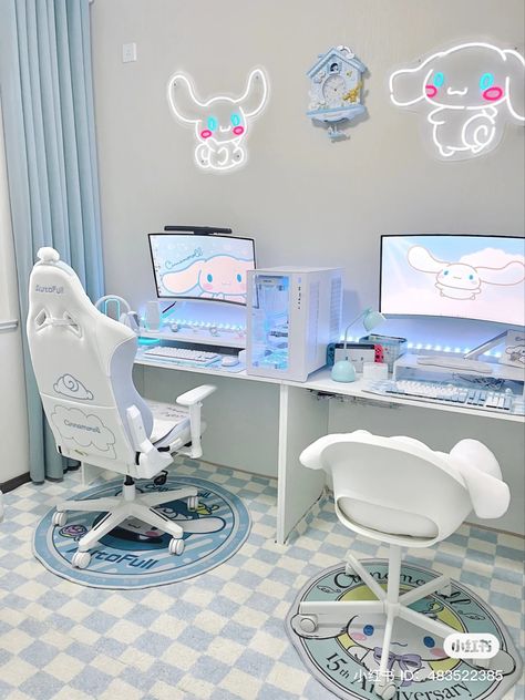 Aesthetic Desk Makeover, Baby Cinnamoroll, Desk Makeover Ideas, Sanrio Bedroom, Sanrio Room, Kawaii Room Ideas, Cute And Aesthetic, Dream Bedroom Inspiration, New Desk