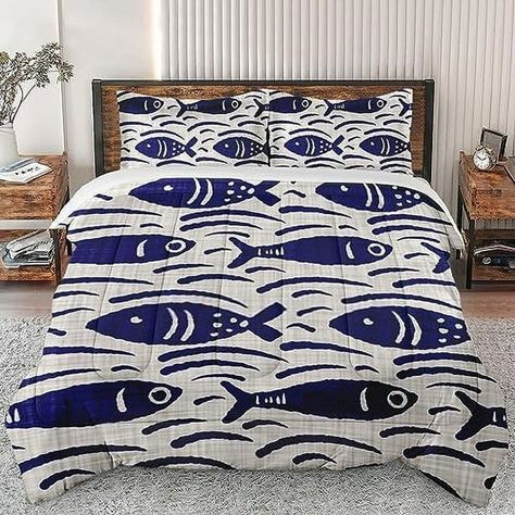 Comforter Set Twin Size Blue Summer Cream Coastal Soft Bedding Set for Kids and Adults Sea Fish Animal Comforter Set with Pillowcase for Bedroom Bed Decor - Walmart.com Bedroom Bed Decor, Coastal Bedding Sets, Fish Animal, Coastal Bedding, Natural Branding, Soft Bedding, Comforter Cover, Sea Fish, Queen Duvet Covers