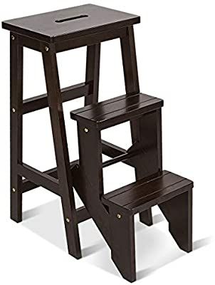 Costzon Folding Step Stool 3 Tier Wood Ladder, 3-in-1 Design with Ladder, Stool and Storage Shelf, Multifunction Pine Wood Foldable Ladder for Home, Library, 353lbs Capacity (New Espresso): Amazon.ca: Gateway 3 Step Stool, Step Bench, Toddler Kitchen Stool, Ladder Chair, Wood Step Stool, Kitchen Step Stool, Step Stools, Folding Step Stool, Solid Wood Benches