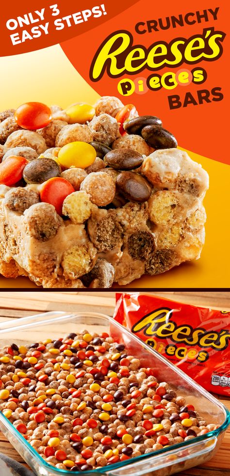 Reese Cereal Bars, Munchie Ideas, Cereal Bars Recipes, Cake Brownies, Reese's Pieces, Halloween Snack, Cereal Bar, Krispy Treats, Tummy Ache