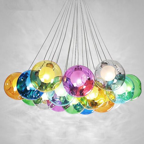 Light Bulb G4 LED( include ). Color Yellow, blue, light purple, light blue, gray, green, transparent, orange (As Picture). Material Stainless steel, iron, glass. You may also like. Suspension wire 120cm (The length of the cable can be adjusted). | eBay! Pendant Lamps Kitchen, Dining Chandelier, Lamp Chandelier, Bubble Chandelier, Bubble Lights, Led Ceiling Lamp, Ball Lights, Suspension Light, Bubble Glass