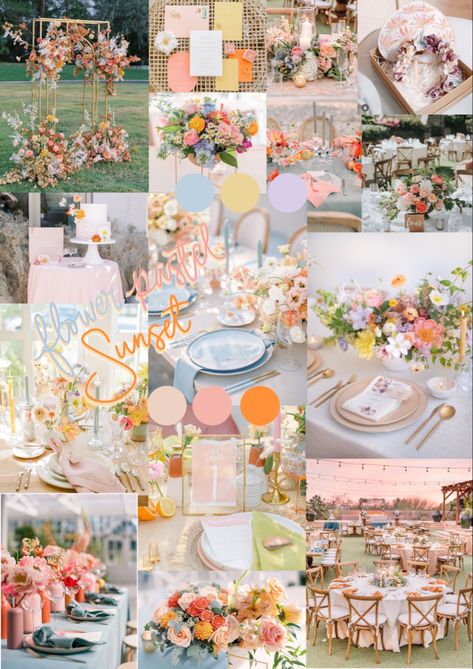 Light Color Wedding Scheme, French Spring Wedding, Champagne And Pastel Wedding, Colorful Classy Wedding, Sunset Color Scheme Wedding, Light Blue Spring Wedding, September Wedding Colors Schemes, Wildflower Color Palette Wedding, Gray Wedding Theme