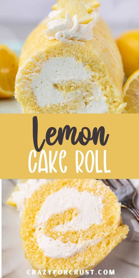 A Lemon Cake Roll is a lemon sponge cake rolled with lemon whipped cream - this is a fantastic and easy cake recipe! Lemon Cake Roll Recipe, Lemon Roll Cake Recipe, Lemon Cake Roll, Lemon Sponge Cake, Sponge Cake Filling, Lemon Bars Easy, Cake Roll Recipes, Raspberry Recipes, Cake Fillings