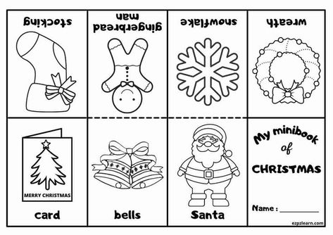 Christmas Worksheets Kindergarten, Kindergarten Christmas Activities, Mini Coloring Book, December Lessons, Preschool Crafts Fall, Christmas Books For Kids, Color Flashcards, Christmas Activity Book, Coloring Worksheets