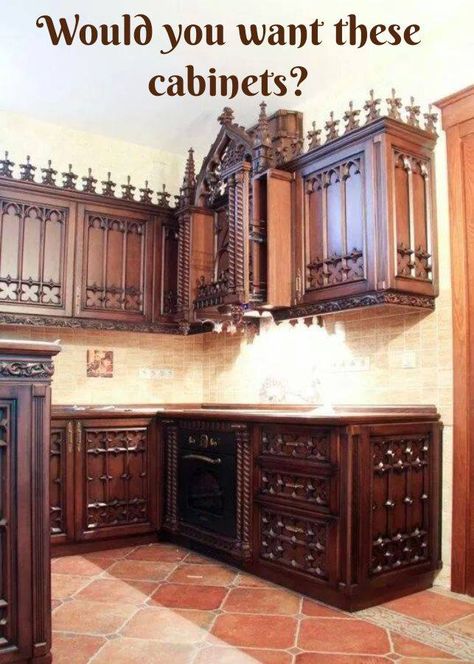 Gothic Revival Kitchen, Gothic Kitchen, Gothic Furniture, Dark Home Decor, Goth Home, Goth Home Decor, Gothic Home Decor, Gothic House, Outdoor Kitchen Design